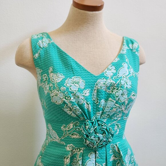 Lilly Pulitzer Parker Dress Birds & Bees Lagoon Green Rossette Mini Size… - Picture 4 of 16